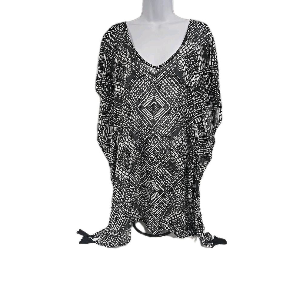 Palisades Beach Club Womens Chiffon Black White Swimsuit Coverup Size M/L
